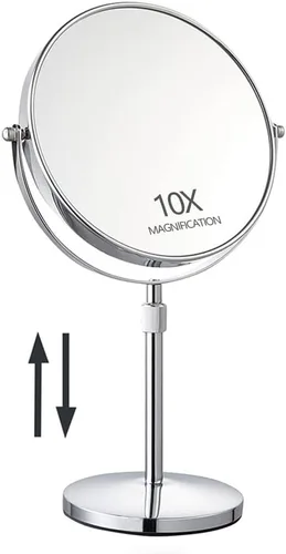Vista 10 de Espejo de maquillaje de mesa de gran tamaño con aumento, espejo de tocador giratorio de 360° de doble cara de 9 pulgadas, espejo de aumento 1X/10X