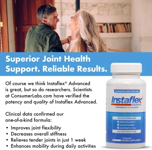 Vista 5 de Instaflex Apoyo avanzado para las articulaciones, suplemento de alivio articular formulado por médicos, con colágeno y 5 otros ingredientes