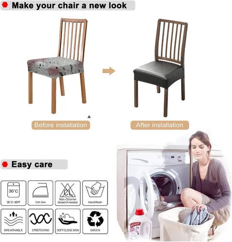 Vista 5 de NILUOH Fundas impermeables para sillas de comedor, juego de 2, fundas de asiento de cuero PU para sillas de comedor, fundas deslizables lavables