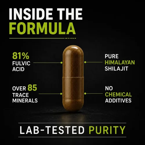 Vista 5 de Cápsulas naturales de shilajit del Himalaya, alto ácido fúlvico y más de 85 oligominerales, probado en laboratorio para pureza, suplemento natural