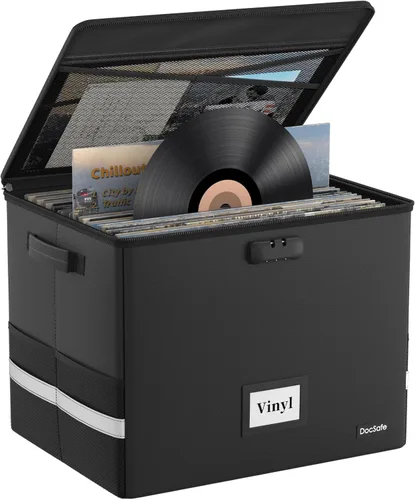 Vista 10 de DocSafe Fireproof Vinyl Record Storage Box with Lock, Beige, 13"x13"x13