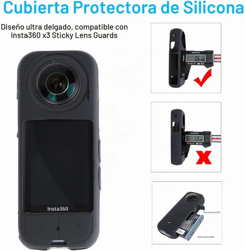 Vista 3 de PellKing Kit de accesorios de protección de cámara para Insta360 X3 Protector de lente/cubierta protectora de silicona/protectores