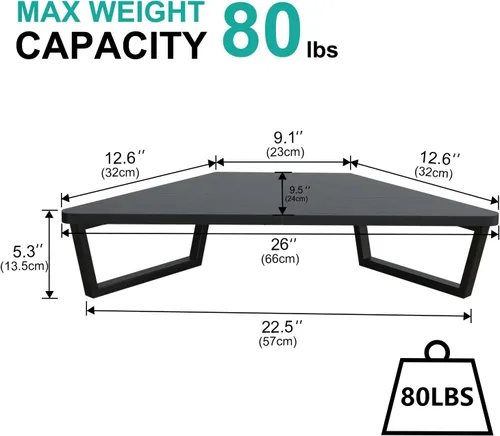 Vista 5 de TEAMIX Soporte de monitor triangular de 26 pulgadas, estante de esquina de escritorio con patas de metal, soporte de computadora de madera