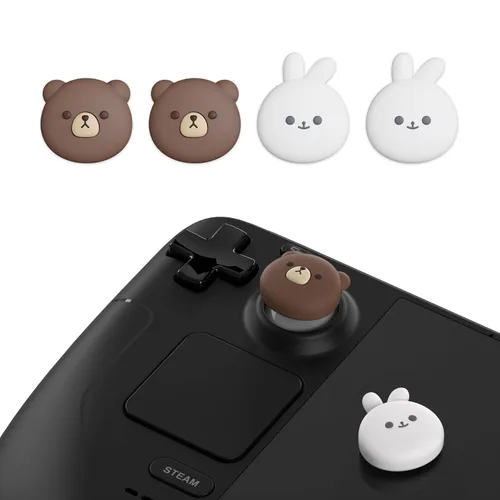 Vista 2 de PlayVital Thumb Grip Caps for Steam Deck LCD, Silicone Thumbsticks Grips Joystick Caps for Steam Deck OLED - Chubby Bear & Smiley Bunny