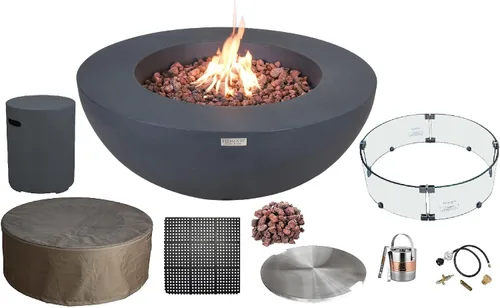 Vista 74 de Elementi+ Mesa de Fuego de Gas Colorado de Hormigón Fundido de 56" Rectangular, Hoguera al Aire Libre con Ignición Electrónica Incluye Cubierta