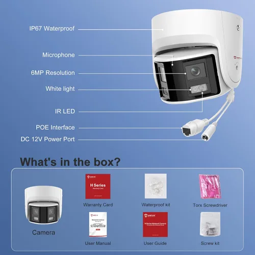 Vista 8 de Anpviz Cámara de seguridad de doble lente PoE de 6 MP para exteriores, panorámica de 180° gran angular IP Dome con cable cámara con detección