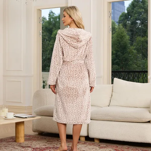Vista 87 de HEARTNICE Bata de forro polar con capucha para mujer, bata de baño suave para mujer, bonito abrigo largo para casa
