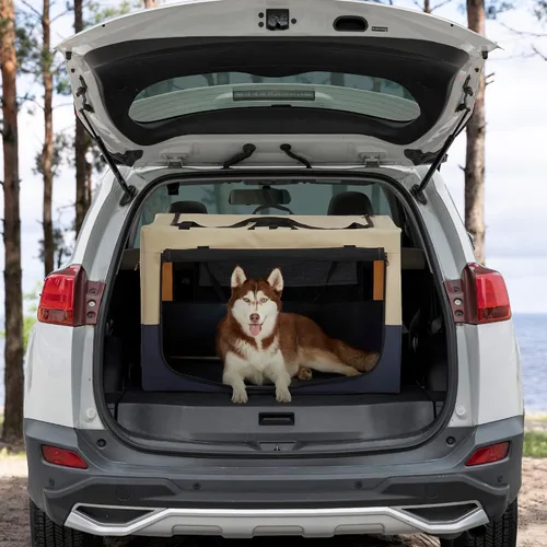 Vista 6 de Jaula suave de 36 pulgadas para perros grandes, perrera de viaje portátil con cremalleras bloqueables, base impermeable, funda lavable, marco