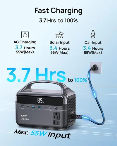 Vista 5 de DaranEner Estación de energía portátil, 300 W (sobretensión 600 W) 192 Wh con salida de CA de 110 V, batería LiFePO4 para emergencias en el hogar