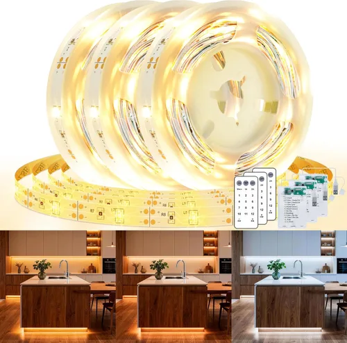 Vista 11 de Paquete de 3 Tiras de Luces LED de 6.6 Pies Alimentadas por Batería, Tira de Luz LED Blanca Cálida y Blanca Fría Alimentada por Batería, Luz
