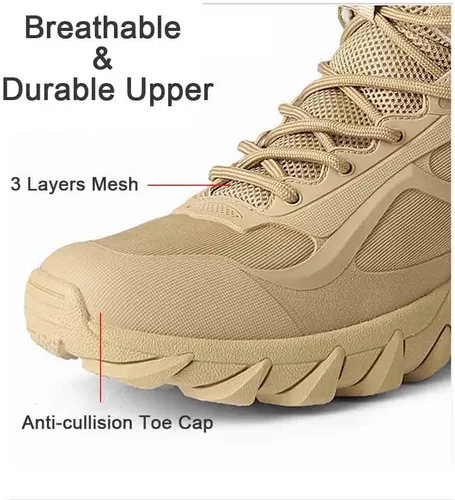 Vista 3 de Botines tácticos para hombre botas de trabajo militares con cremallera lateral, cierre de gancho y bucle