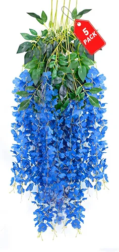 Vista 50 de Paquete de 12 flores colgantes de glicina rosa, flores colgantes falsas de 3.44 pies, guirnalda de glicina artificial para decoración de boda, telón