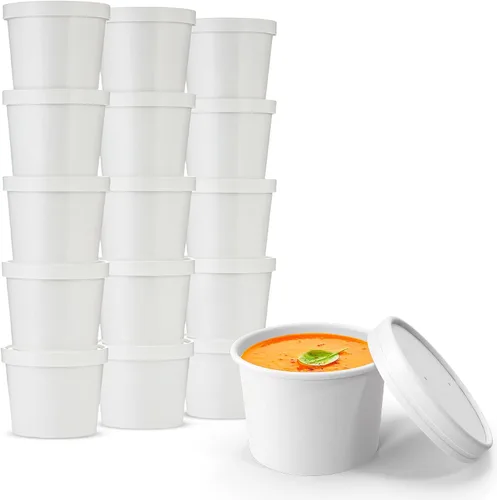 Vista 11 de MT Products Vasos de sopa de papel blanco con tapas de papel ventiladas de 8 onzas – 20 tazas y 20 tapas – Vasos desechables para helado o cuencos