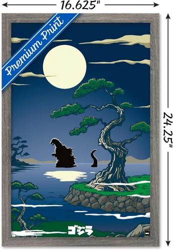 Vista 3 de Trends International Godzilla - Póster de pared de lago, 22.4 pulgadas de largo x 14.7 pulgadas, versión enmarcada en madera de granero
