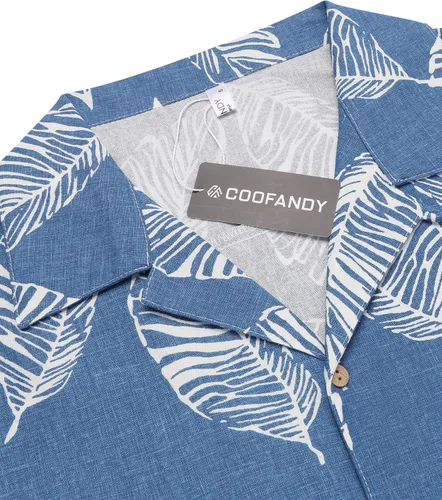 Vista 5 de COOFANDY Camisas florales hawaianas de algodón y lino con botones tropicales para hombre