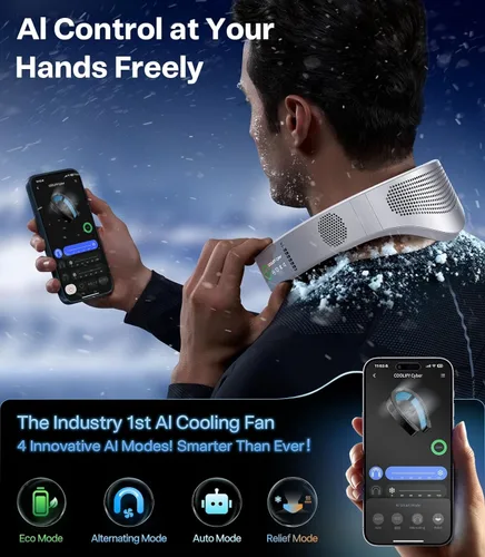 Vista 7 de TORRAS COOLiFY Cyber・2025 - Aire Acondicionado de Cuello con IA Insignia, Ventilador Portátil de Cuello de Enfriamiento Inmersivo Definitivo 【N.º 1