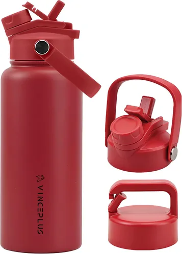 Vista 14 de Botella de agua de acero inoxidable de 32 onzas con tapa 2 en 1, botella de agua aislada al vacío de triple pared, a prueba de fugas, asa