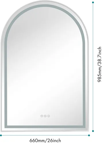 Vista 4 de Espejo LED rectangular con marco cromado de 39 pulgadas de ancho x 26 pulgadas de alto, antiempañamiento, regulable, montaje en pared, espejo