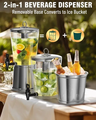 Vista 2 de WantJoin - Dispensador de bebidas con soporte, dispensador de bebidas para fiestas, dispensador de agua de acero inoxidable con núcleo de hielo