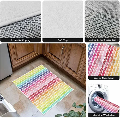 Vista 5 de Tapete de baño de arco iris, suave, para baño, ducha, bañera, cocina, tapete lavable, para dormitorio, cuarto de servicio, pasillo, moderno
