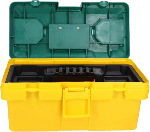 Vista 4 de Caja de herramientas de hardware, caja de herramientas de hardware portátil para coche con bandeja extraíble, caja de piezas pequeñas, amarillo