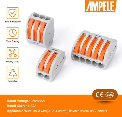 Vista 3 de Conector de cable de palanca de 2 puertos, conectores de alambre de empalme compactos para múltiples tipos de cables
