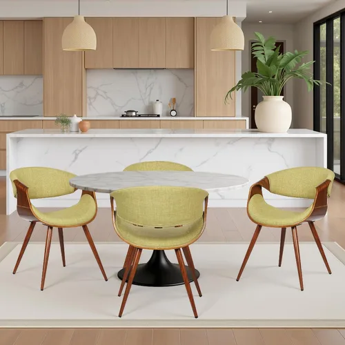 Vista 13 de Armen Living Silla de comedor de mariposa estilo mediados de siglo en acabado de nogal y tela azul - Juego de 4