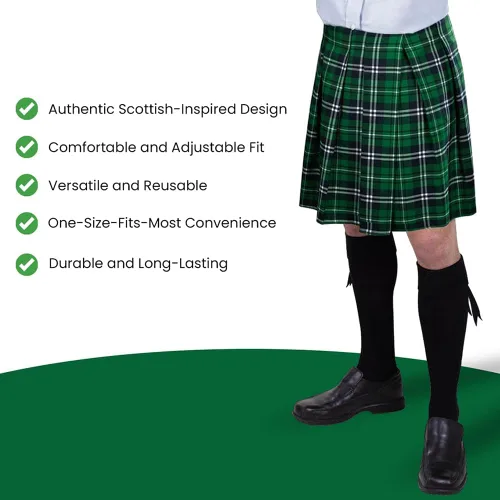 Vista 3 de Kilt verde Lucky Irish St. Patrick's Day, partes utilizables de tela, tamaño adultos estándar, 2
