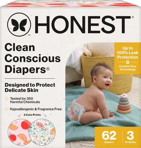 Vista 46 de The Honest Company Clean Conscious - Pañales para pieles delicadas, hasta un 100% a prueba de fugas, hipoalergénicos, sin fragancia, género neutro