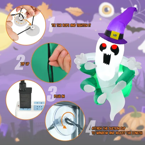 Vista 7 de Tangkula Fantasma inflable de Halloween de 3.6 pies que estalló de la ventana, fantasma espeluznante de ventana colgante con luces LED, decoración