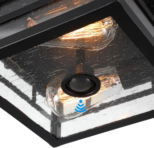Vista 5 de CALOKES Lámpara de techo con sensor de movimiento de montaje empotrado para exteriores, diseño industrial atemporal con vidrio transparente sembrado