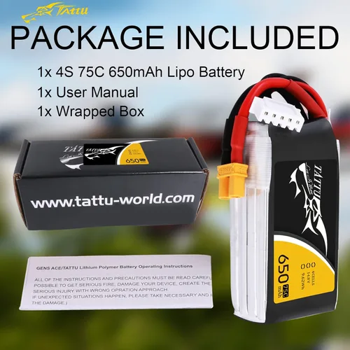 Vista 6 de Tattu Batería Lipo de 650mAh 4S1P 75C 14.8V con enchufe XT30