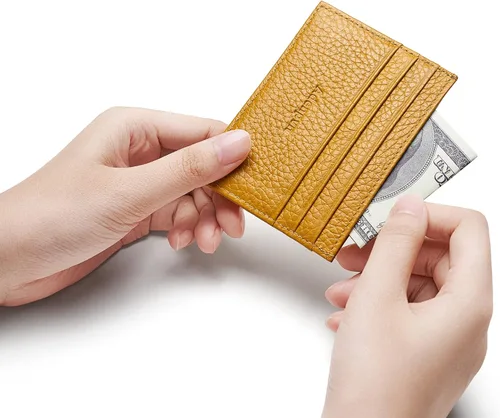 Vista 22 de Cartera de tarjeta de crédito de cuero genuino, billetera minimalista, inserciones de billetera delgada, 003, Estuche para tarjetas de crédito