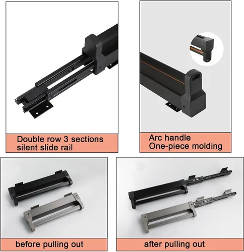 Vista 4 de Barra de valet extraíble para armario, barra retráctil de 55.1 lbs, organizador deslizante de aleación de aluminio, percha extensible de pista Negro