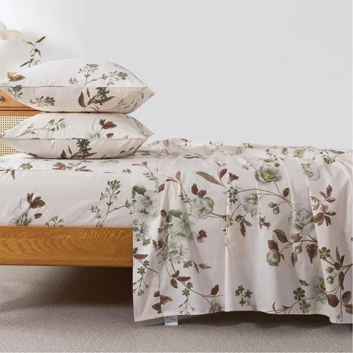 Vista 19 de FADFAY Juego de sábanas tamaño King, sábanas de algodón percal rosa floral con bolsillo profundo, ropa de cama vintage lujosa azul con estampado