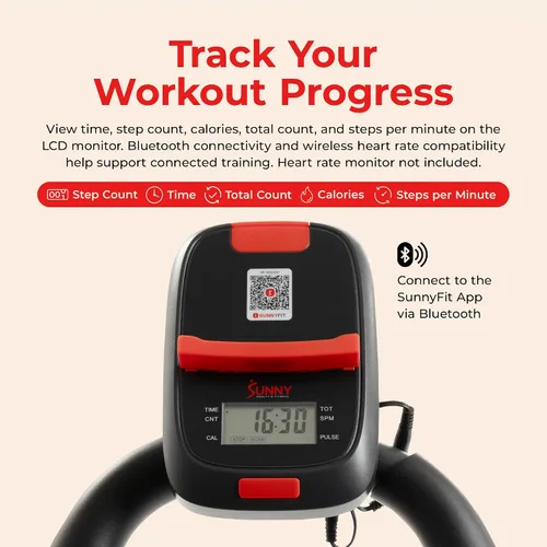Vista 6 de Sunny Health & Fitness Escalador de escaleras para el hogar, escalador plegable inteligente SunnyFit App Connection, Long Stride Length, Home Gym