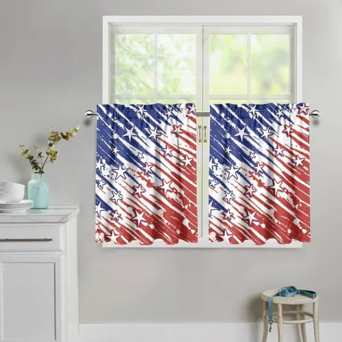 Vista 3 de God Bssing You Tier Curtains for July 4Th 2026 27.5x24 2 Panels Light Filtering Half Window Rod Pocket for Kitchen/Bathroom