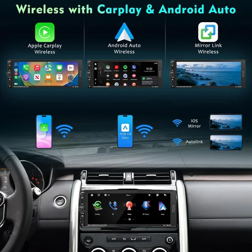 Vista 2 de Radio con pantalla táctil DIN simple de 6,9 pulgadas con Apple CarPlay