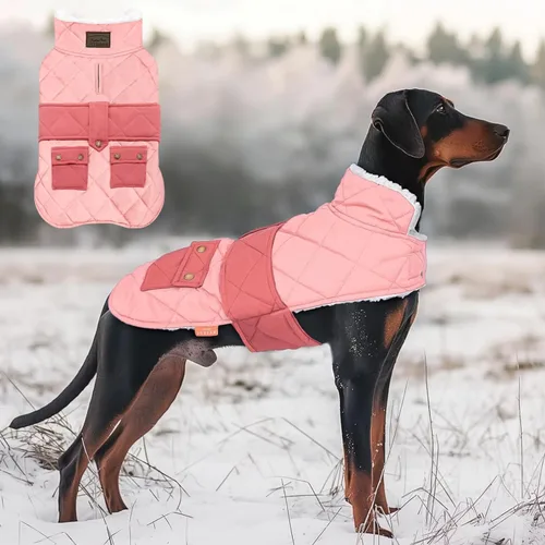 Vista 24 de KYEESE - Abrigo para perro suave, suéter para mascotas para clima frío, chaqueta impermeable para perros con forro de felpa, abrigo cálido