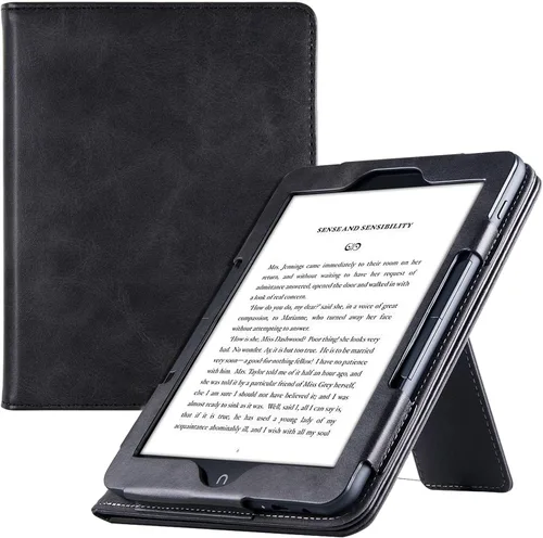 Vista 9 de Funda para Nook GlowLight 4 Plus de 7.8 pulgadas (2023) Soporte plegable integrado y correa de mano Estilo libro Funda de piel sintética Marrón
