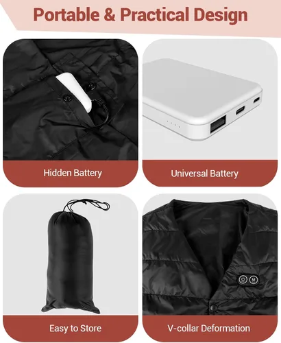 Vista 4 de Comfytemp Chaleco térmico con batería incluida, chaleco eléctrico ligero de 6 onzas, chaleco calentador recargable inteligente