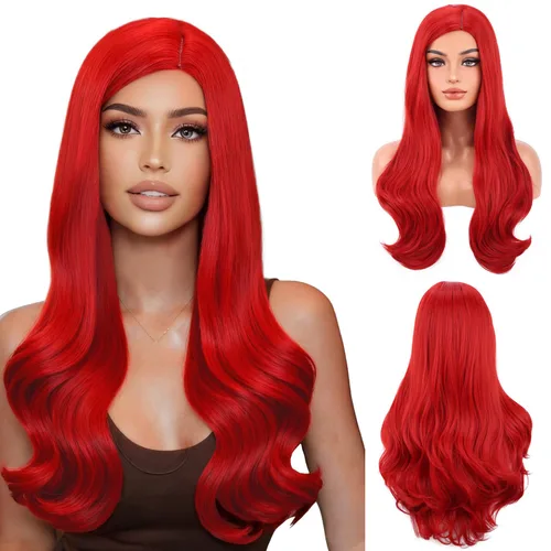 Vista 7 de RightOn Peluca negra larga ondulada negra para mujer, peluca ondulada negra para mujer, cosplay, fiesta, diario, red de pelo incluye Negro