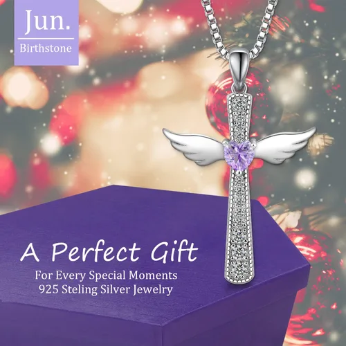 Vista 2 de Collar de cruz para mujer, plata de ley 925, joyería religiosa de piedra natal religiosa de Jesús