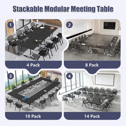 Vista 5 de Paquete de 6 mesas de conferencias plegables, mesa de entrenamiento móvil Negro 1