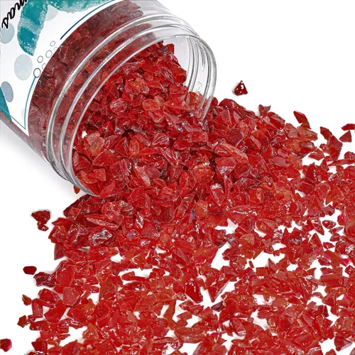 Vista 2 de Vidrio triturado para arte de resina, 0.15 a 0.236 pulgadas, rojo, 1.5 libras, piezas de vidrio roto para manualidades, relleno de jarrón y soportes