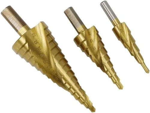 Vista 4 de Spiral Grooved Step Drill Bit Set HSS Titanium Hole Drilling Spiral Flute Cobalt Step Cone Drill,Carbide Step Drill Bit Woodworking Drill Bit HSS