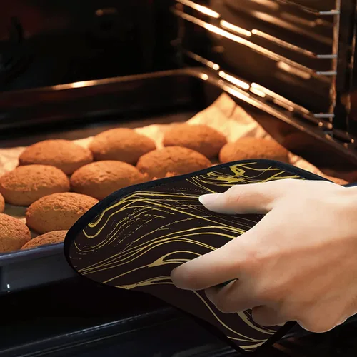 Vista 7 de Juego de 2 soportes para ollas de mármol negro dorado resistente al calor para microondas, horno, horno, platos finales y barbacoa