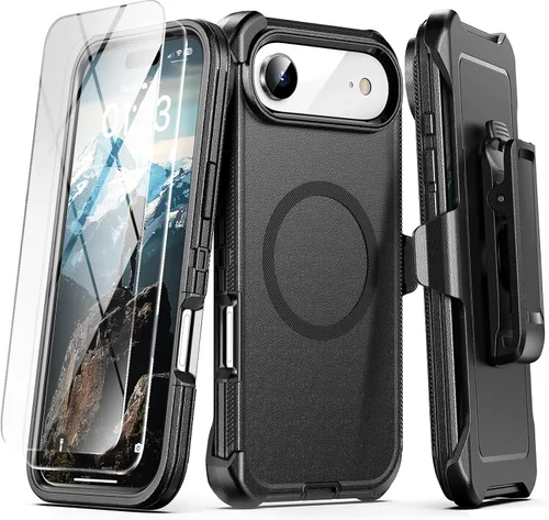 Vista 12 de TUTUKII Funda compatible con iPhone 14 Plus y 15 Plus con clip para cinturón, grado militar a prueba de golpes, compatible con MagSafe, 3 capas