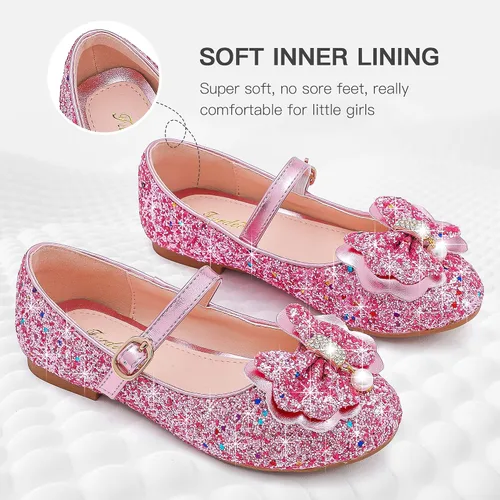 Vista 4 de Furdeour Zapatos de vestir para niñas, zapatos de ballet de princesa con purpurina para boda, fiesta, boda, fiesta, dama de honor, zapatos planos