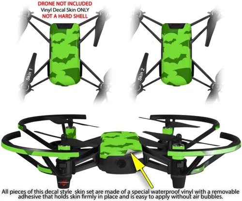 Vista 2 de Skin Wrap 2 Pack para DJI Ryze Tello Drone Deathrock murciélagos verde Drone No Incluidas
